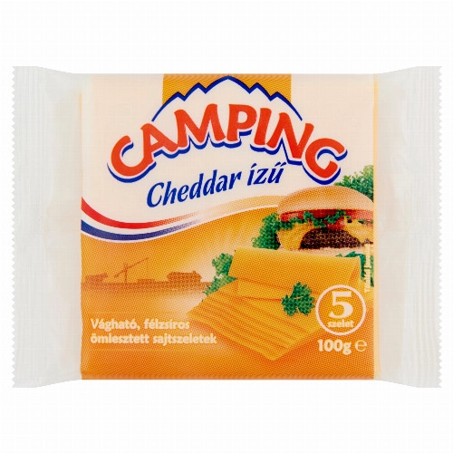 Camping Cheddar ízű vágható, félzsíros ömlesztett sajtszeletek 5 db 100 g