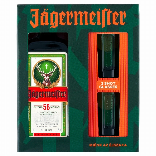 JAGERMEISTER KESERŰ LIKŐR 35% DÍSZDOBOZ +2 ÜVEGPOHÁR DRS 0.7L
