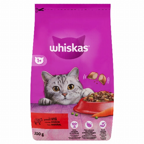 Whiskas 1+ teljes értékű szárazeledel felnőtt macskák számára marhával 300 g