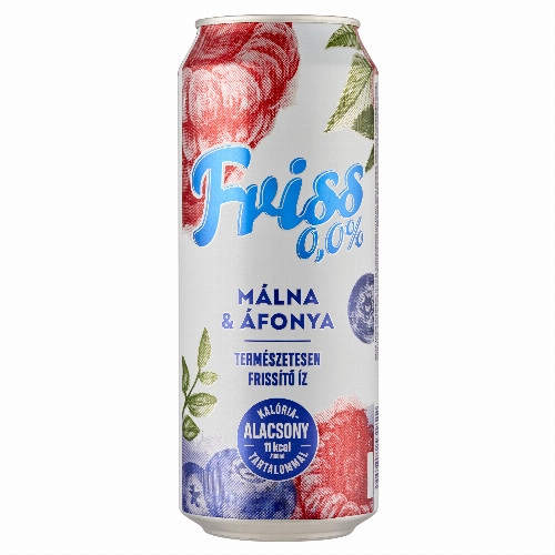 Friss 0,0% málna-áfonya ízű üdítőital és alkoholmentes malátaital keveréke 0,5 l