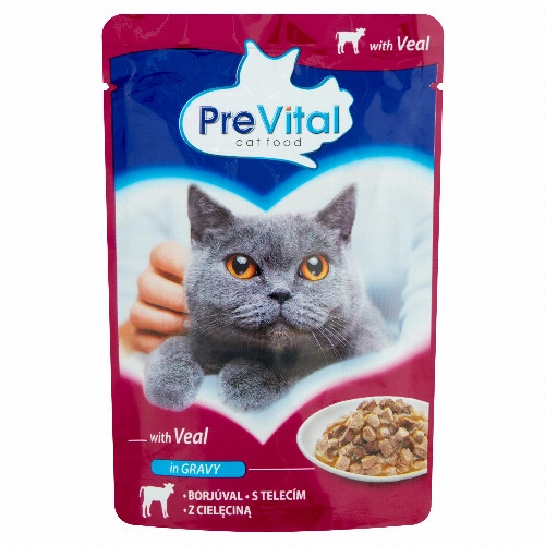 PreVital teljes értékű állateledel felnőtt macskák számára borjúval szószban 100 g