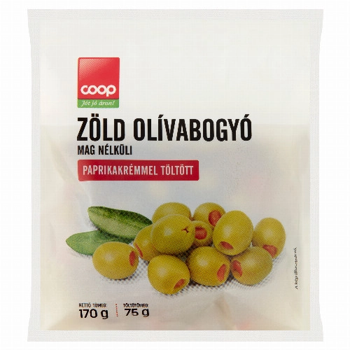 Coop paprikakrémmel töltött mag nélküli zöld olívabogyó 170 g