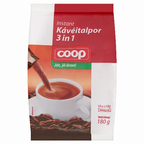 Coop 3 in 1 instant kávéitalpor cukorral 10 x 18 g (180 g)