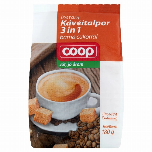 Coop 3 in 1 instant kávéitalpor cukorral és barna nádcukorral 10 x 18 g (180 g)