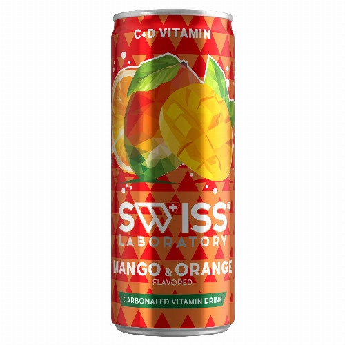Swiss Laboratory mangó-narancs ízű szénsavas ital vitaminnal, svájci gyógynövény kivonattal 250 ml