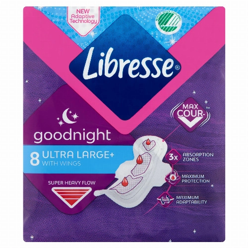 Libresse Ultra Large+ Goodnight szárnyas egészségügyi betét, éjszakai használatra 8 db