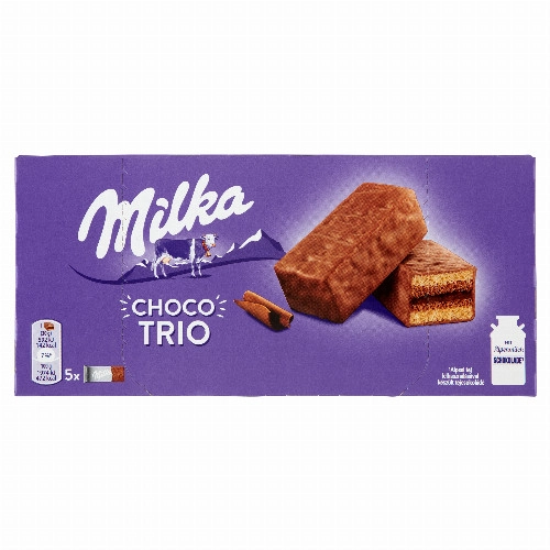 Milka Choco Trio kakaós krémmel töltött piskóta tejcsokoládéval mártva 5 x 30 g (150 g)