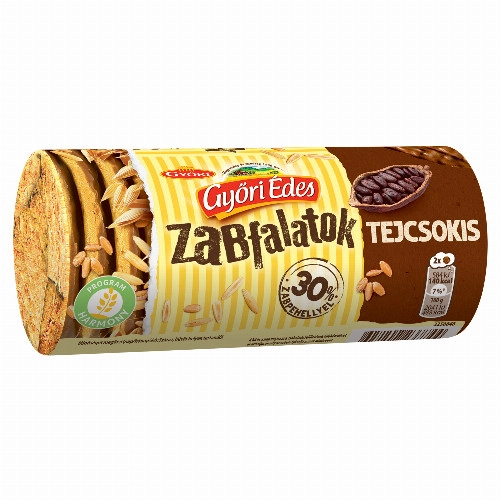 Győri Édes Zabfalatok tejcsokoládéval talpán mártott, zabpelyhes, omlós keksz 215 g