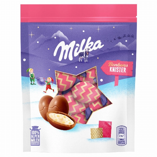 Milka alpesi tej felhasználásával készült tejcsokoládé krémtöltelékkel és robbanócukorkával 86 g 