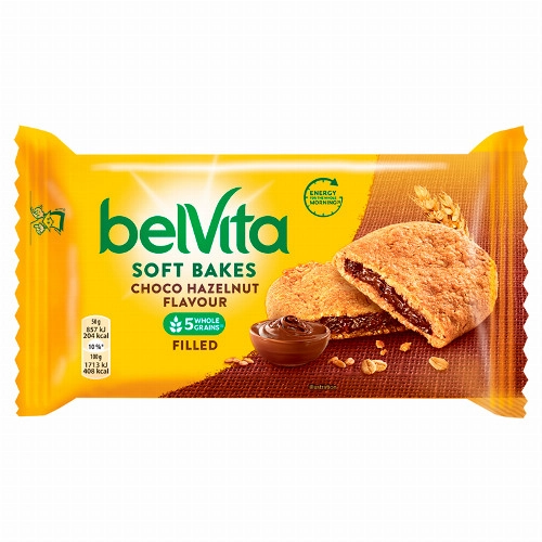 Belvita Soft Bakes gabonás, mogyoróízű keksz kakaós töltelékkel 50 g
