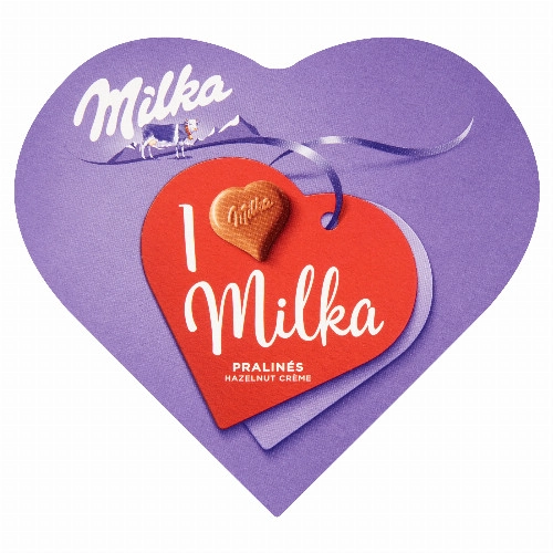Milka I love Milka alpesi tejcsokoládé praliné mogyorós krémtöltelékkel 44 g