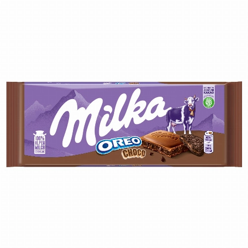 Milka Oreo Choco alpesi tejcsokoládé kakaós krémtöltelékkel és kakaós kekszdarabokkal 100 g