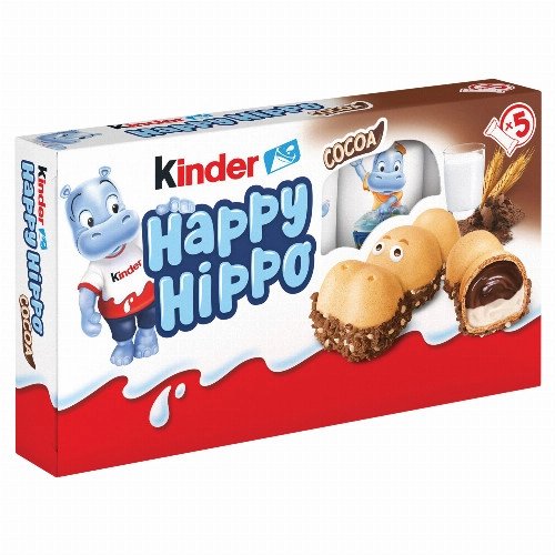Kinder Happy Hippo Cacao kakaós és tejes krémmel töltött ropogós ostya 5 x 20,7 g (103,5 g)
