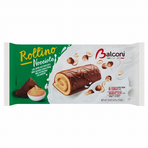 Balconi Rollino Alla Nocciola zsírszegény kakaós masszával bevont piskóta tekercs 6 x 37 g (222 g)