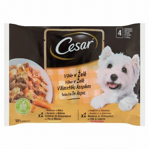 Cesar aszpikos teljes értékű nedves eledel felnőtt kutyák részére 4 x 100 g (400 g)