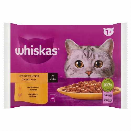 Whiskas 1+ Baromfi Lakomák teljes értékű nedves eledel felnőtt macskáknak 4 x 85 g (340 g)