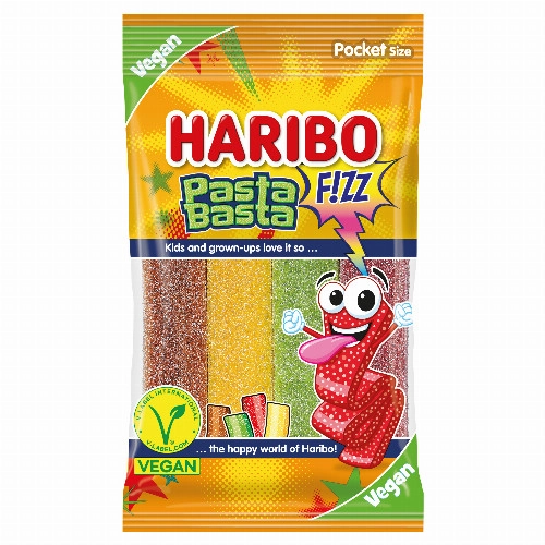 Haribo Pasta Basta savanyú, gyümölcs és kólaízű kandírozott gumicukorka keverék 80 g