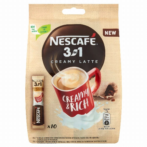 Nescafé 3in1 Creamy Latte azonnal oldódó kávés italpor tejporral és cukorral 10 x 15 g (150 g)