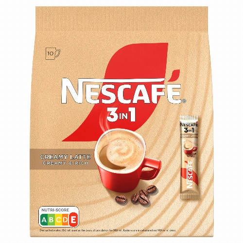 Nescafé 3in1 Creamy Latte azonnal oldódó kávés italpor tejporral és cukorral 10 x 15 g (150 g)