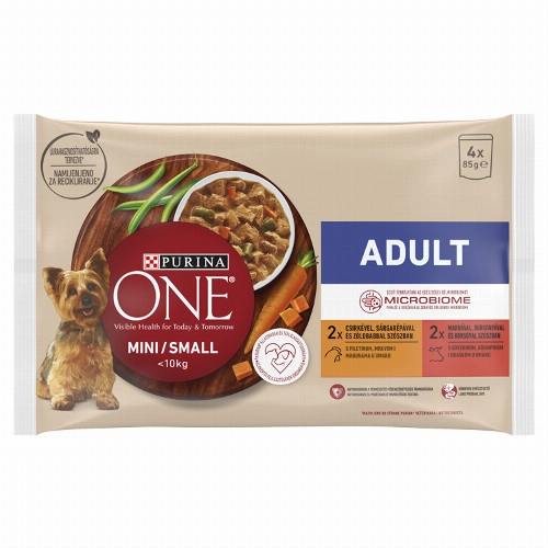 Purina One Mini Adult csirkével és marhával nedves kutyaeledel 4 x 85 g (340 g)