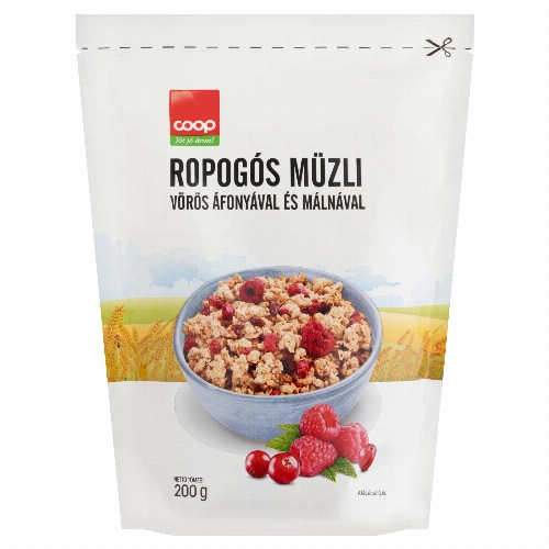 Coop ropogós müzli vörös áfonyával és málnával 200 g