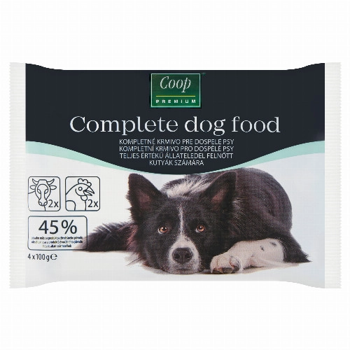 Coop Premium teljes értékű állateledel felnőtt kutyák számára marhával csirkével zselében 4 x 100 g