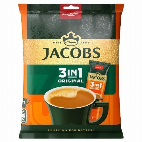 Jacobs 3in1 Original azonnal oldódó kávéitalpor kávéfehérítővel és cukorral 10 x 12,6 g (126 g)